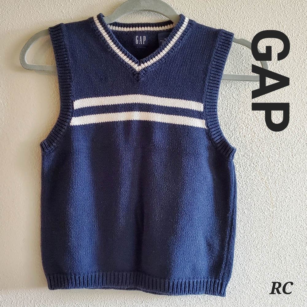 Gap Boys Sweater Rib knit Sleeveless Dark Blue White Striped